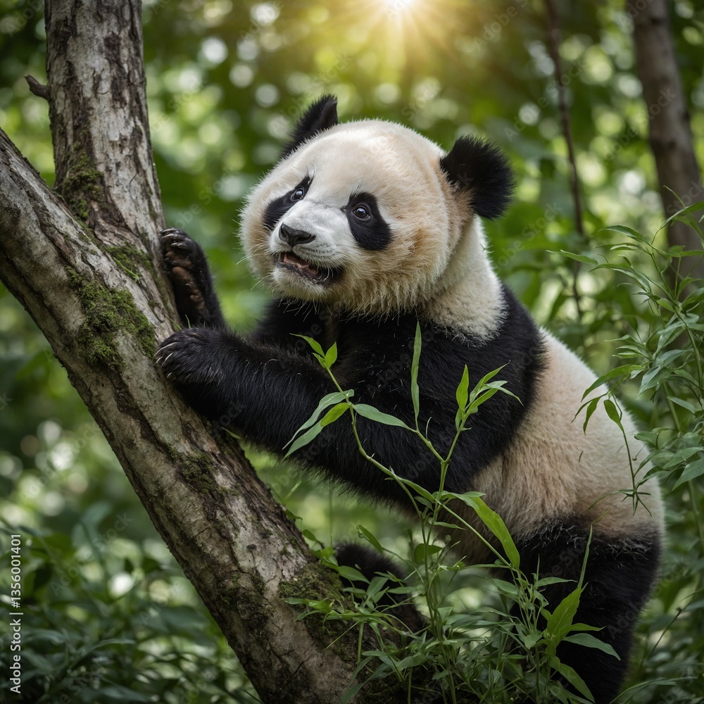 Fototapeta premium giant panda eating bamboo