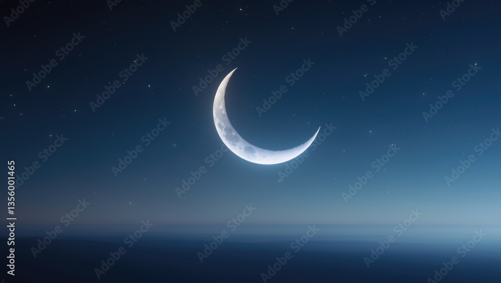 Vivid crescent moon in the nighttime clear sky Vivid crescent moon in the nighttime clear sky