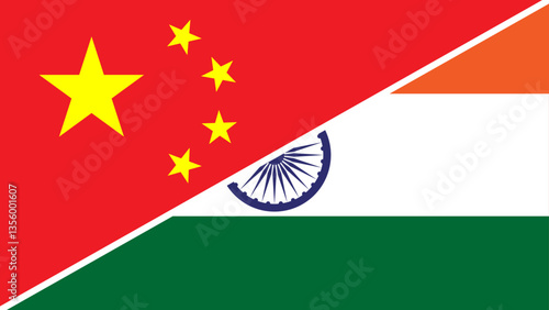 Split flag design combining the national flags of China and India