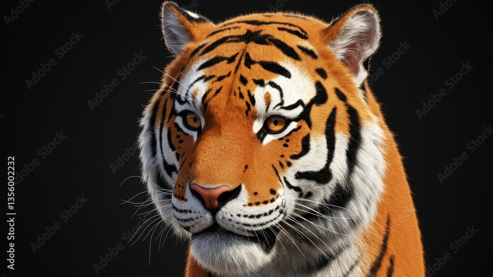 Close-up portrait of a majestic tiger with striking features. Close-up portrait of a majestic tiger with striking features.