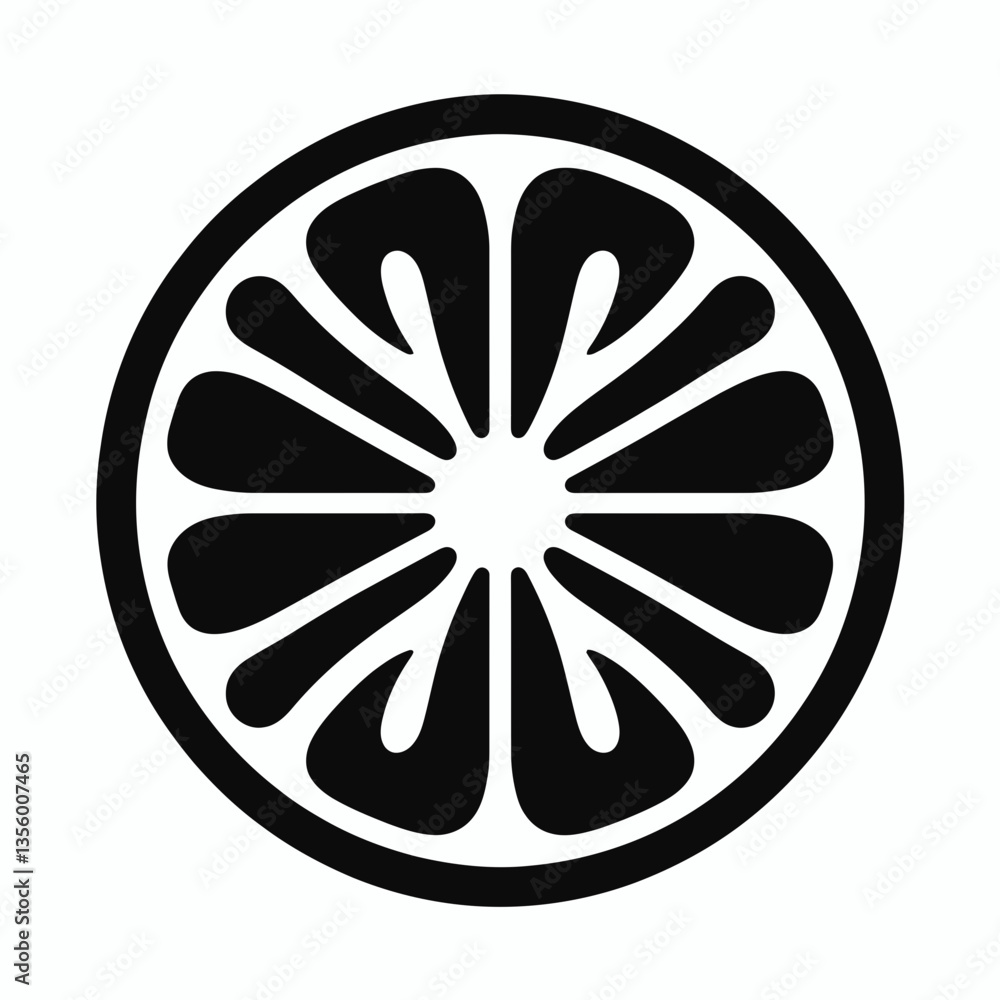 Citrus Slice silhouette in black on a white background Citrus Slice silhouette in black on a white background