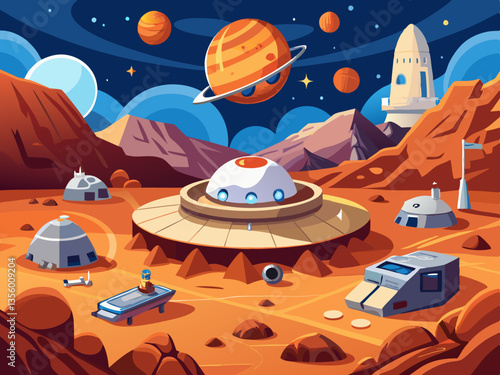 colorful illustration of mars landscape