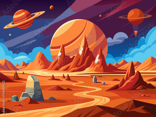 colorful illustration of mars landscape