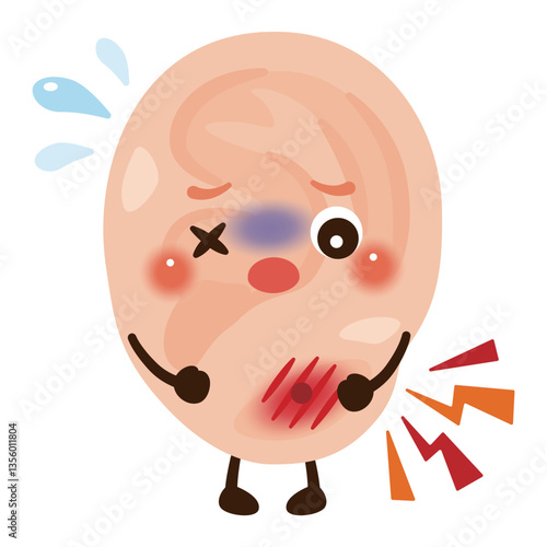 ピアストラブルで炎症が起きた耳のキャラクターイラスト