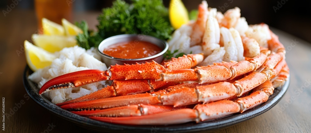 Fresh Seafood Platter with Shrimp, Crab, and Sides on Wooden Table Fresh Seafood Platter with Shrimp, Crab, and Sides on Wooden Table