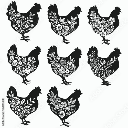 Chicken SVG, Chicken Silhouette SVG, Chicken Clipart, Pretty Chicken SVG file, Chicken Flowers Clip art, Chicken clipart, mandala