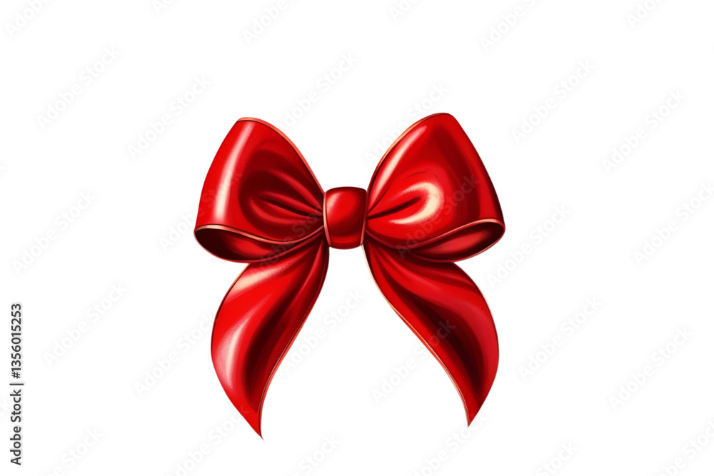 deep red ribbon bow, glossy finish, white background, isolated, no background deep red ribbon bow, glossy finish, white background, isolated, no background