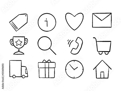 シンプルな手書き風ネットショップアイコンセット	