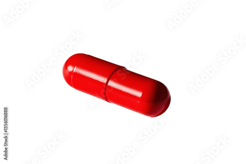 red capsule, glossy finish, white background, isolated, no background