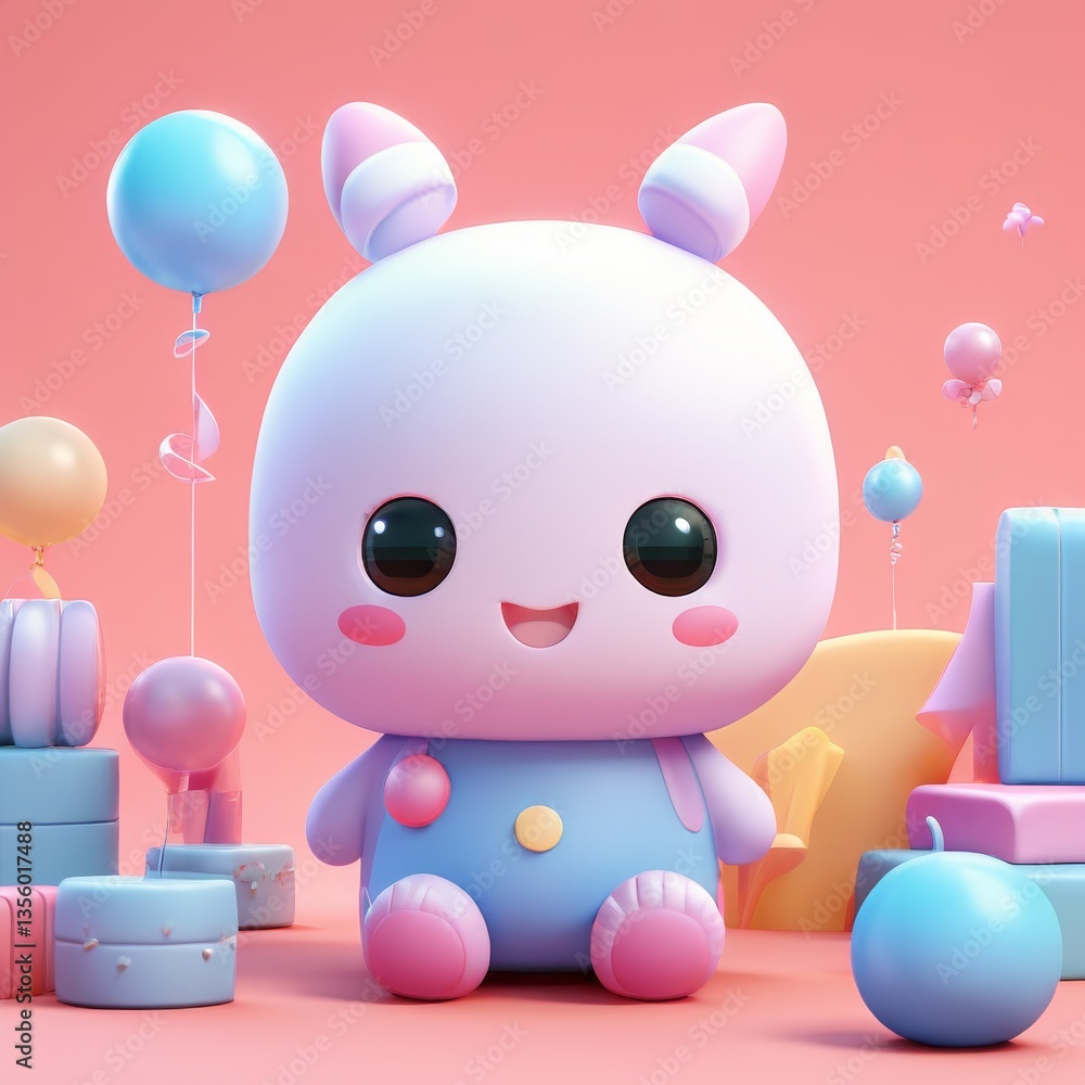 cute rabbit in pink and white colors . 3d illustration cute rabbit in pink and white colors . 3d illustration