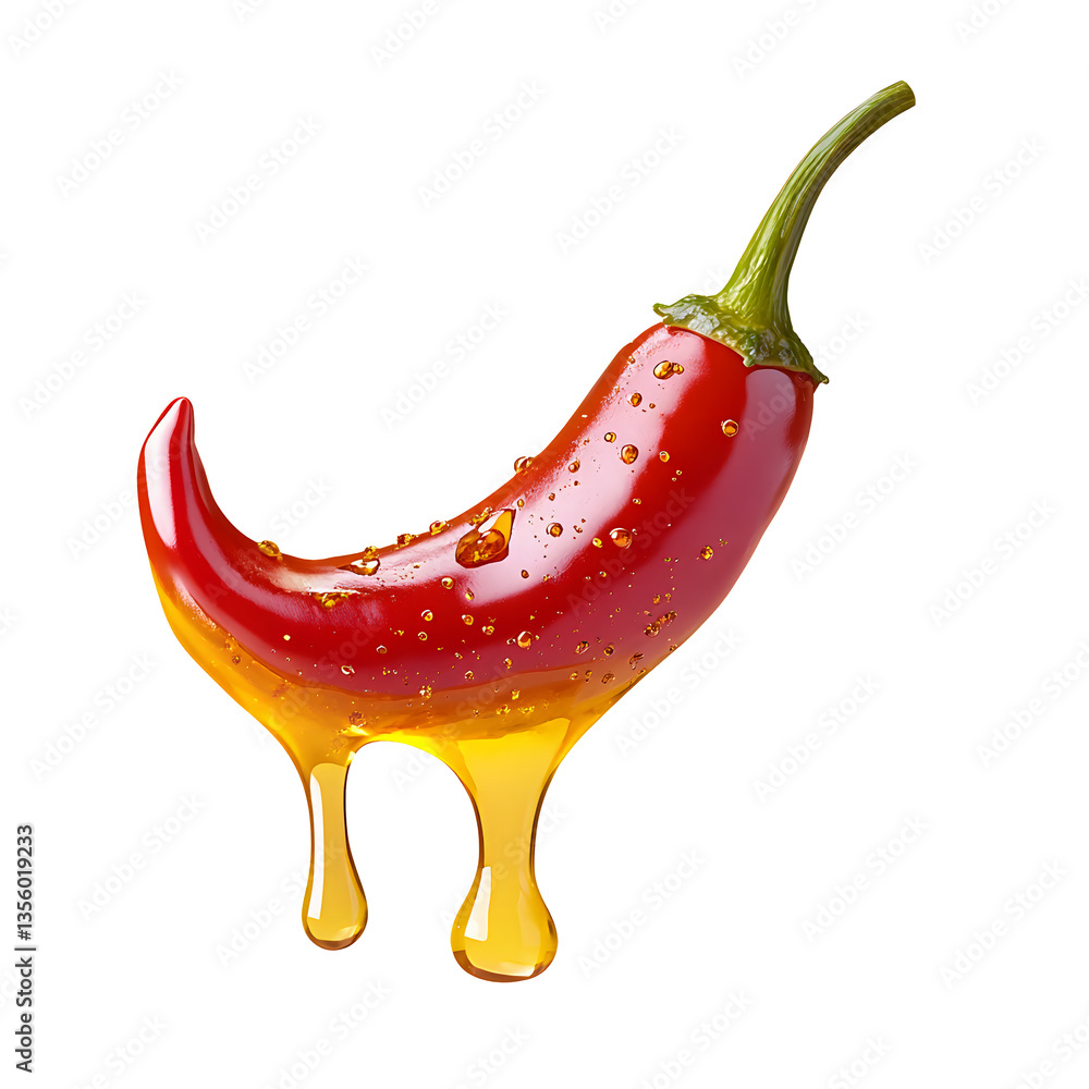 custom made wallpaper toronto digitalFloating Chili Pepper Dipped Golden Honey on white and transparent background. PNG
