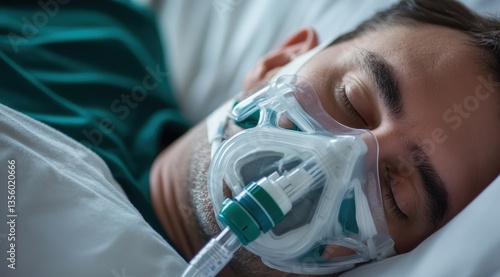 Patient Using CPAP Mask for Sleep Apnea Treatment  
