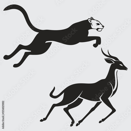 A cheetah chasing a gazelle  image silhouette design vector art and illustration