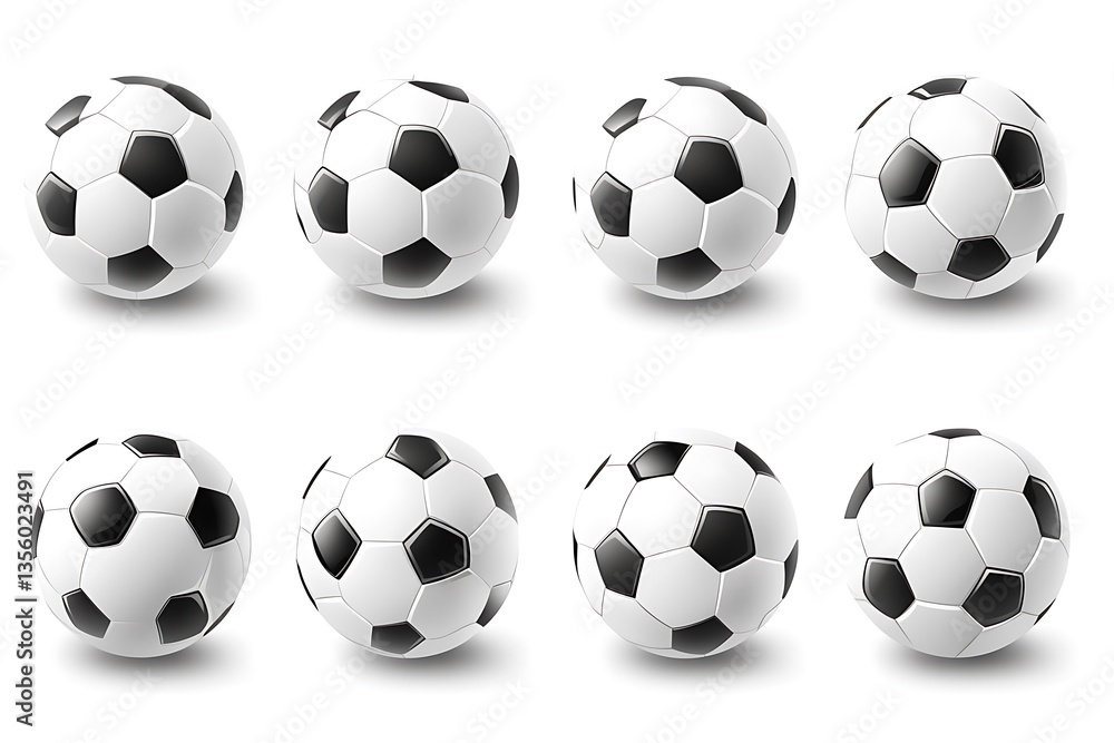 Eight soccer balls are shown arranged in two rows on a white background Eight soccer balls are shown arranged in two rows on a white background