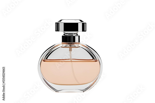 round perfume bottle, light pink perfume, white background, isolated, no background