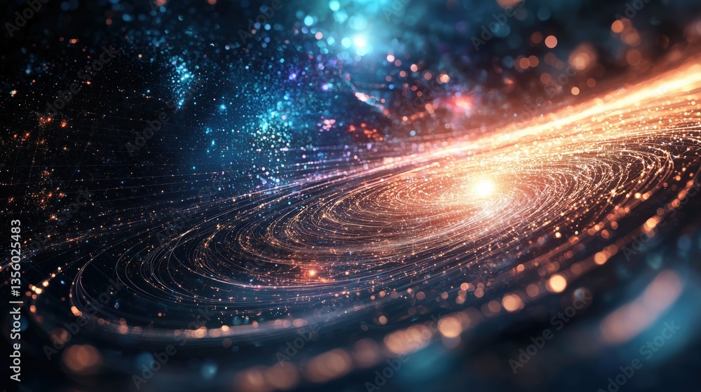 Stunning Spiral Galaxy in Deep Space: High-Resolution Interstellar View with Luminous Stars, Colorful Nebulae, and Dynamic Light Trails Conveying Cosmic Wonder Stunning Spiral Galaxy in Deep Space: High-Resolution Interstellar View with Luminous Stars, Colorful Nebulae, and Dynamic Light Trails Conveying Cosmic Wonder