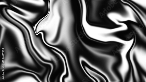 Abstract pattern with swirling black and white tones, resembling flowing satin or liquid with a smooth,