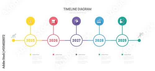 Business infographic for presentation milestones timeline template of 5 steps, and icons. Project planning by year.