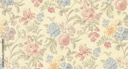 A Close Up Of A Floral Wallpaper With Many Different Flowers