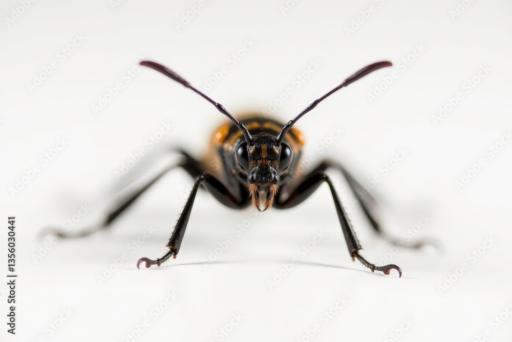 Close-up of a single insect on plain white background, brown, black Close-up of a single insect on plain white background, brown, black