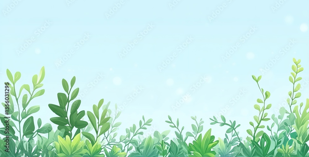 Obraz premium Green literary and artistic plant illustration with a blue background, suitable for natural-themed packaging, promotion, and design background.
