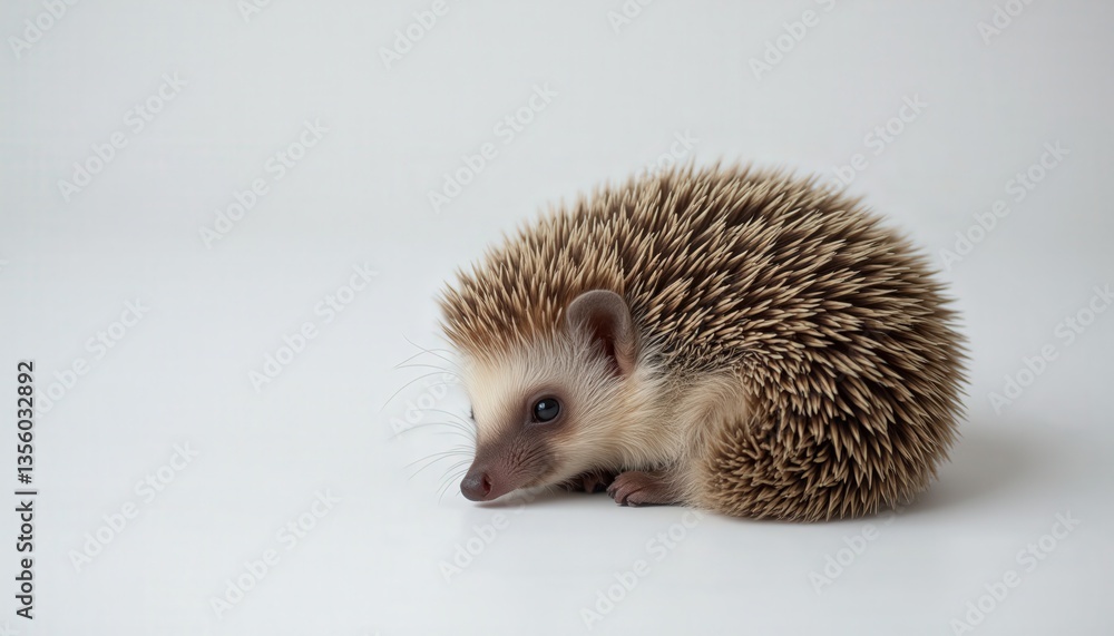 Obraz premium Hedgehog curled up peacefully on a white background 