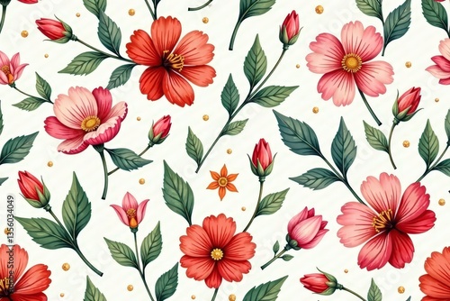 Wallpaper Mural Delicate hand-drawn floral pattern Repeating seamless background , botanical, white, pattern Torontodigital.ca