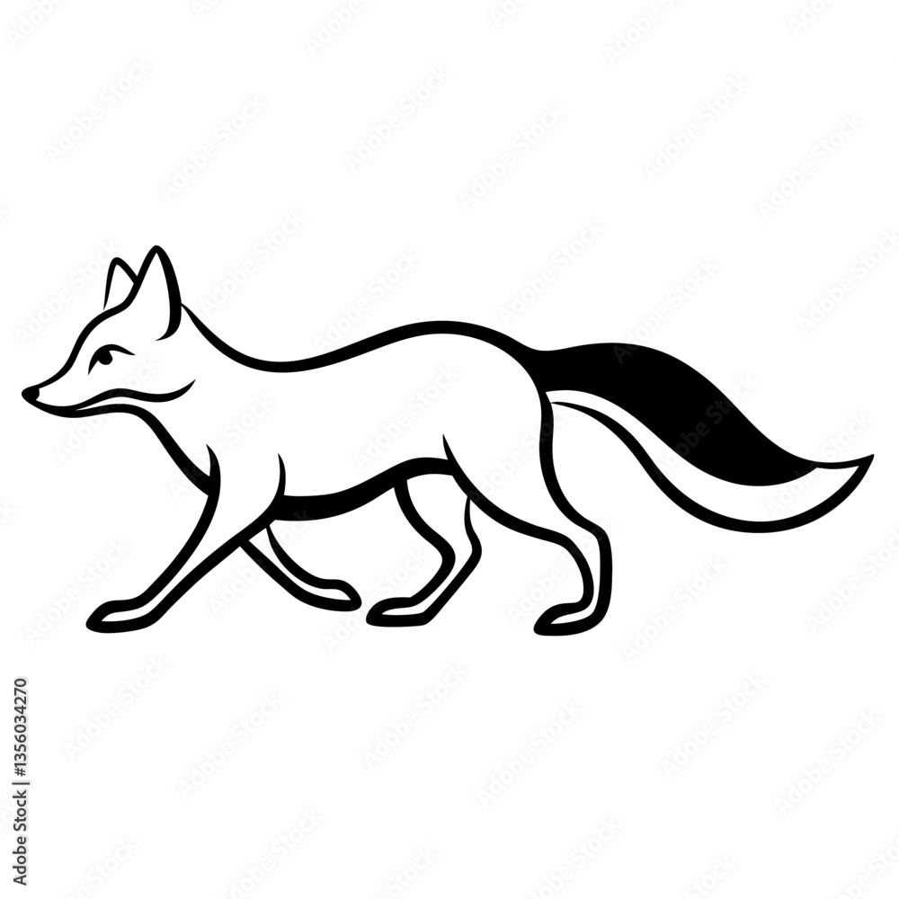 Fototapeta premium Running Fox silhouette vector black outline, white background