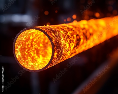 Molten Steel Pipe in Industrial Forge.