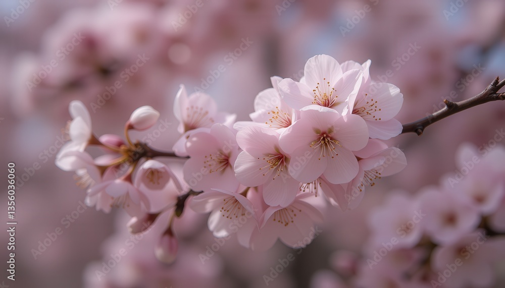 Fototapeta premium Cherry blossoms blooming on a branch against a soft background 