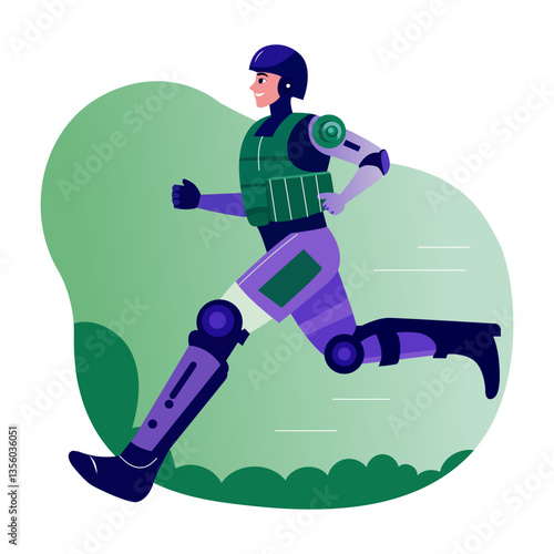 A character running with robotic legs, flat illustration 