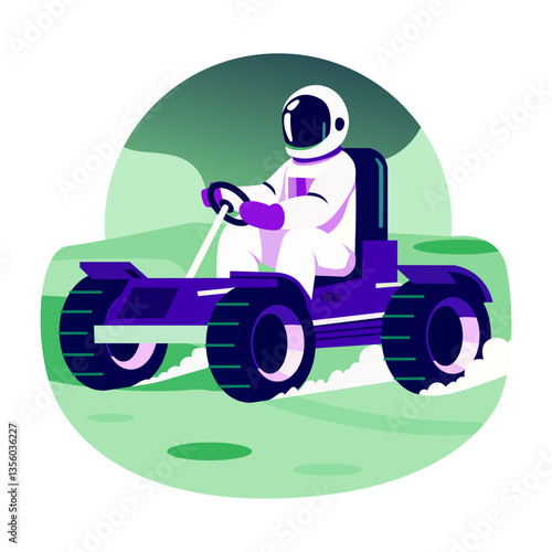 Astronaut character riding a space rover, flat illustration 