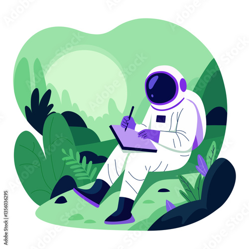 Flat style illustration of an astronaut writing a diary 