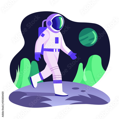 A flat style illustration of an astronaut walk
