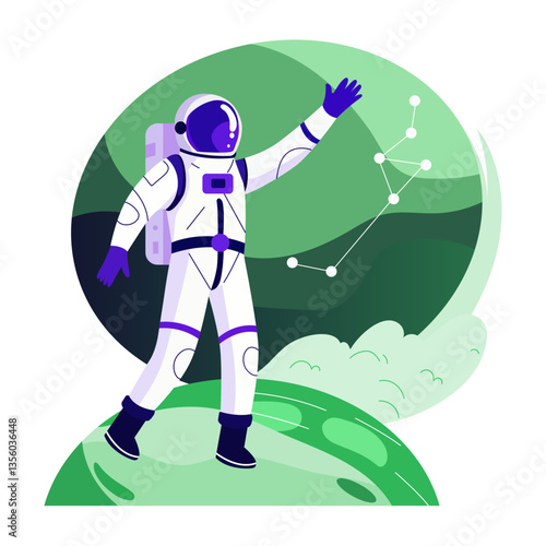 A flat style illustration of futuristic astronaut costume 