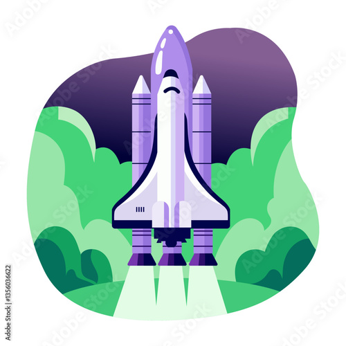 Flat style illustration of launching space shuttle 