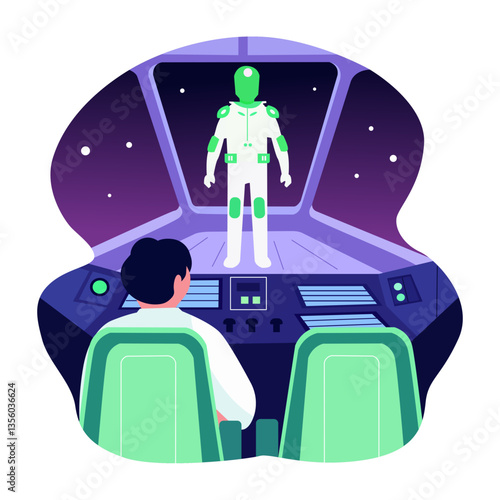 A character control robot technology, flat style illustration 