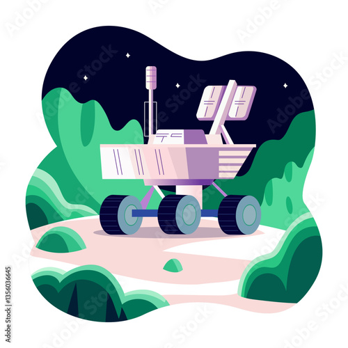A flat style illustration of lunar rover vehicle 