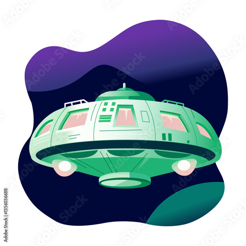 A flat style illustration of an alien spaceship 