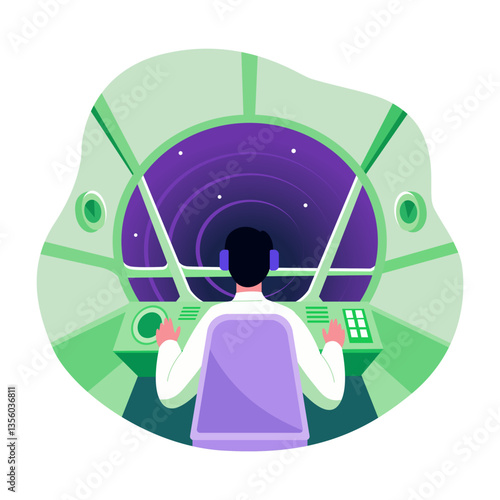 A character handle control panel of a spaceship, flat illustration 