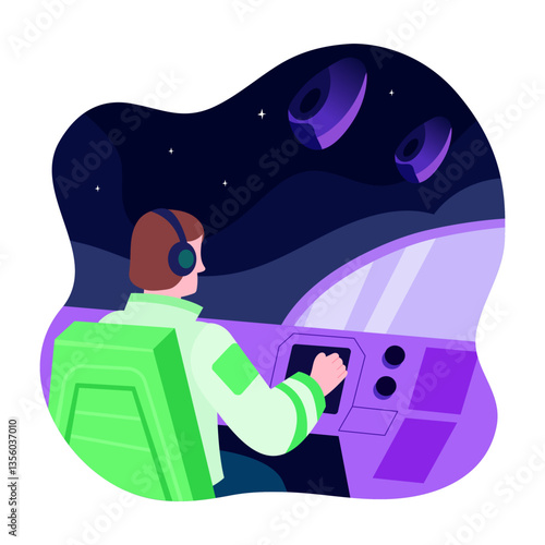 A flat style illustration of a spacecraft pilot 