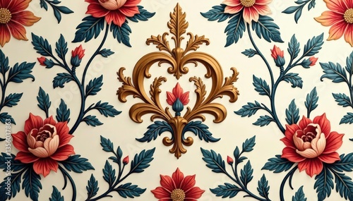 Wallpaper Mural Elegant floral damask pattern ideal for upholstery or wall coverings , royal, tileable, illustration Torontodigital.ca