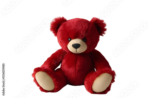 red teddy bear, plush toy, sitting, white background, isolated, no background