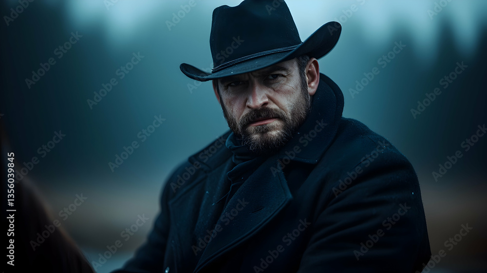 Portrait of a Man in a Cowboy Hat Outdoors in Winter Portrait of a Man in a Cowboy Hat Outdoors in Winter