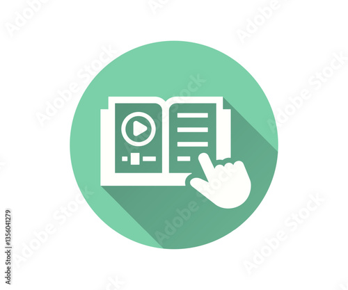 Digital book flat icon. Simple illustration with long shadow for graphic and web design.