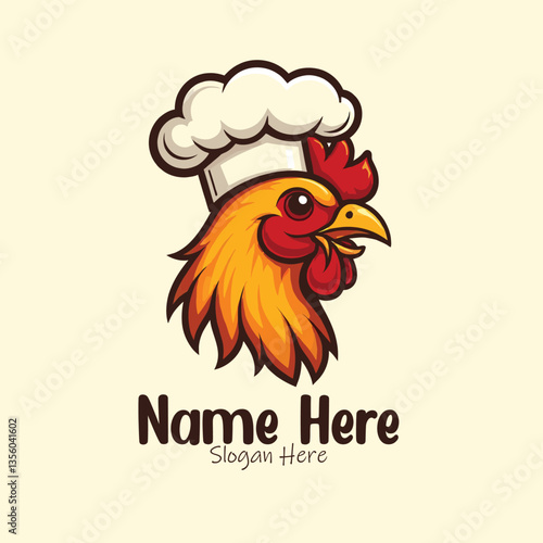 A friendly cartoon chicken mascot logo featuring a chef chicken with a spatula, perfect for restaurant branding and food-related vector illustrations.