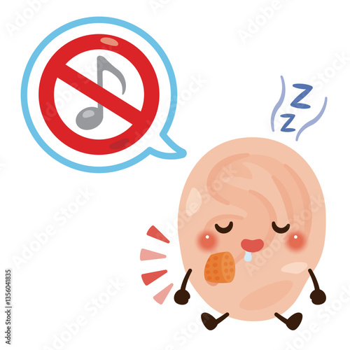 耳栓をして休憩する耳のキャラクターイラスト