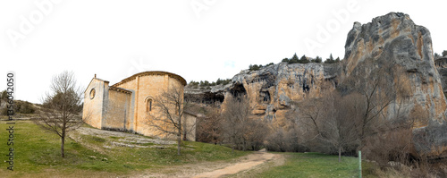 Obraz na płótnie Ancient Church Landscape with Rocky Cliffs and Trees w salonie