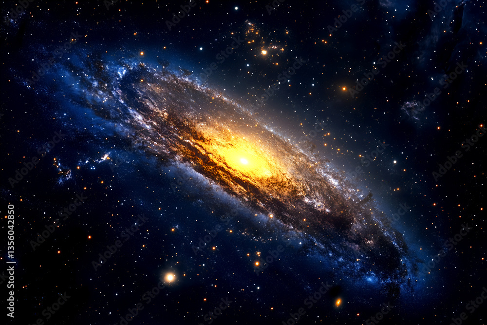 Fototapeta premium Vibrant galaxy in the cosmos showcases dazzling stars, celestial bodies, nebulae, and cosmic dust, capturing the breathtaking beauty of the universe