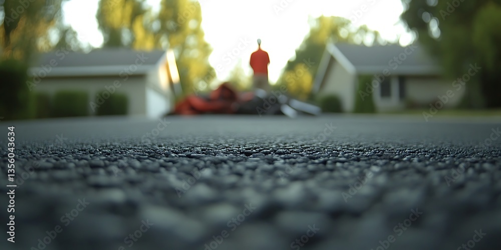 Fototapeta premium A person stands near a bicycle on an asphalt driveway